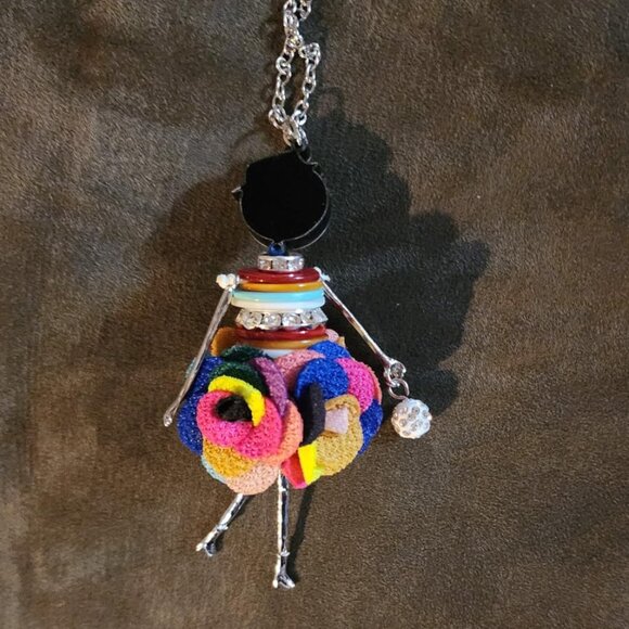 Handmade Paris Doll Necklace Crystal Dress Pendant, Flower Fashion Jewelry Gift - Picture 5 of 7